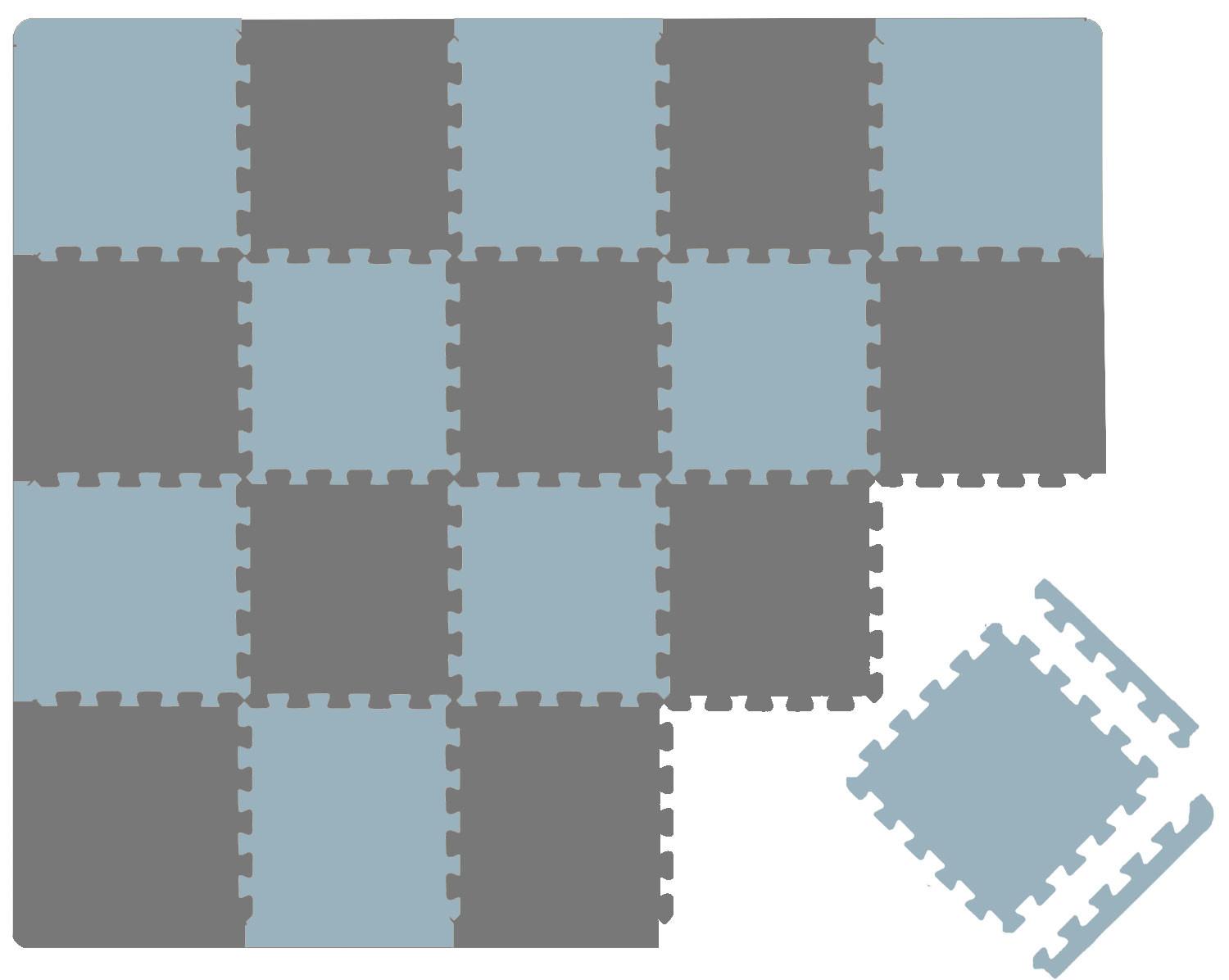 SPIELMATTE mit Rand - 180/90/1 cm Puzzlematte Blau Grau - Grau, Kunststoff (30/30cm) - Littletom
