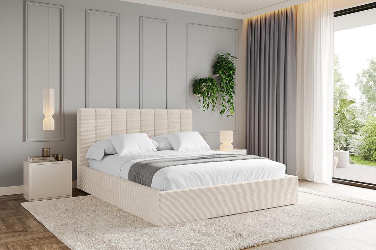 POLSTERBETT mit Bettkasten und Lattenrost, Boxbett ohne Matratze - STERA 160x200 Beige - Sandfarben, Holzwerkstoff/Textil (160/200cm) - ALTDECOR