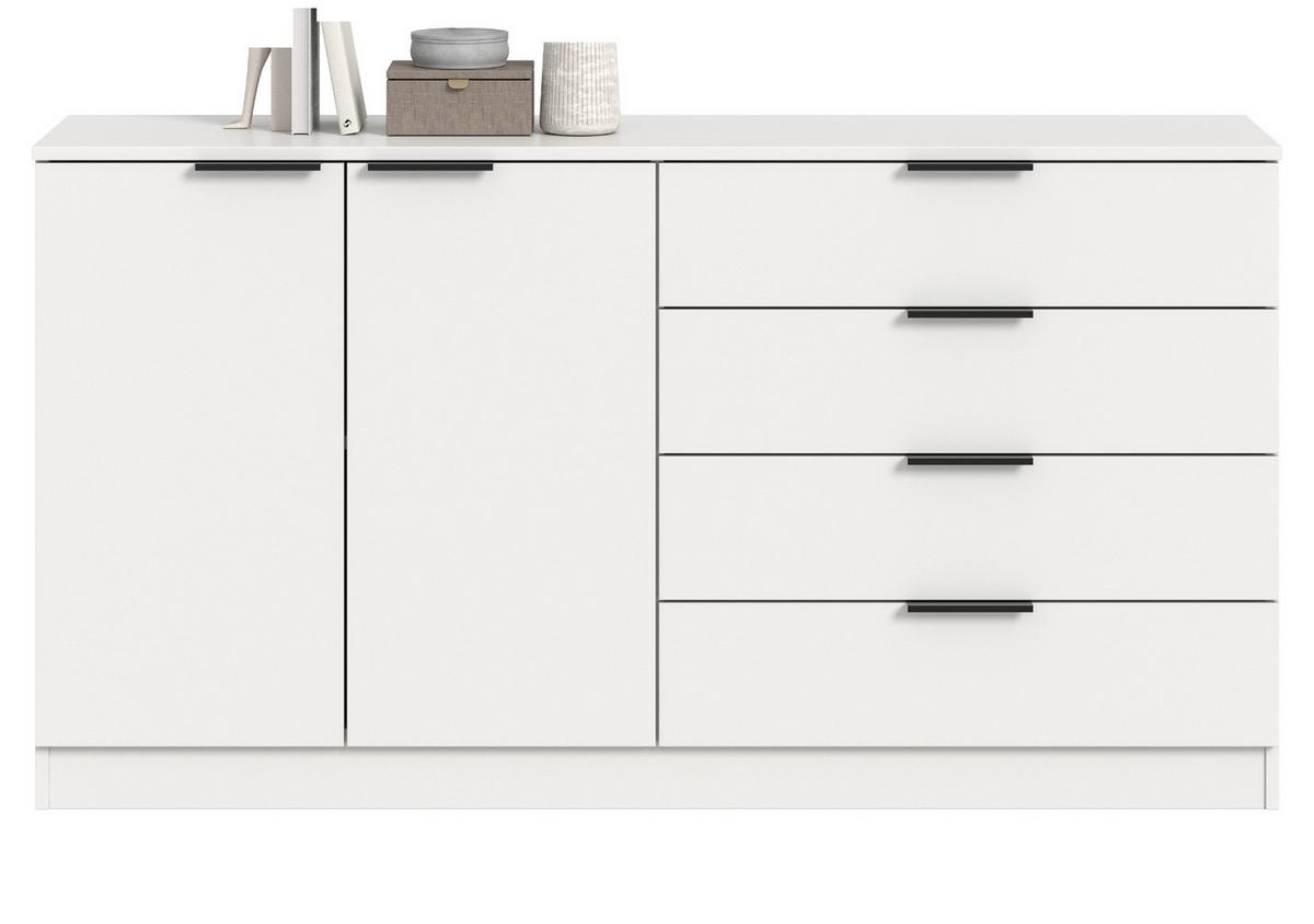 SIDEBOARD weiß 148 x 80 cm, Kommode mit viel Stauraum - Schwarz/Weiß, Holzwerkstoff/Kunststoff (148/80/35cm) - Inn.Furn