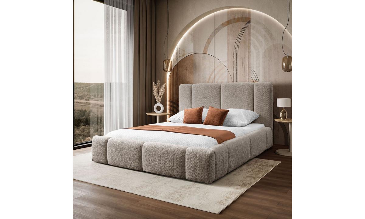 POLSTERBETT ELENA 160x200 cm Dunkelbeige (Anthology 4), 34 Holzlatten, Kopfteil 108 cm - Beige, Textil (160/200cm) - Lookway