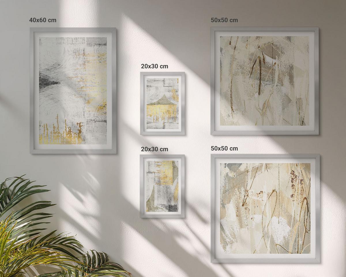 BILDER SET 5er Set - 50x50 cm & 20x30 cm & 40x60 cm Silberner Rahmen - Abstrakte minimalistische Muster - Silberfarben, Kunststoff (40/60cm) - TULUP