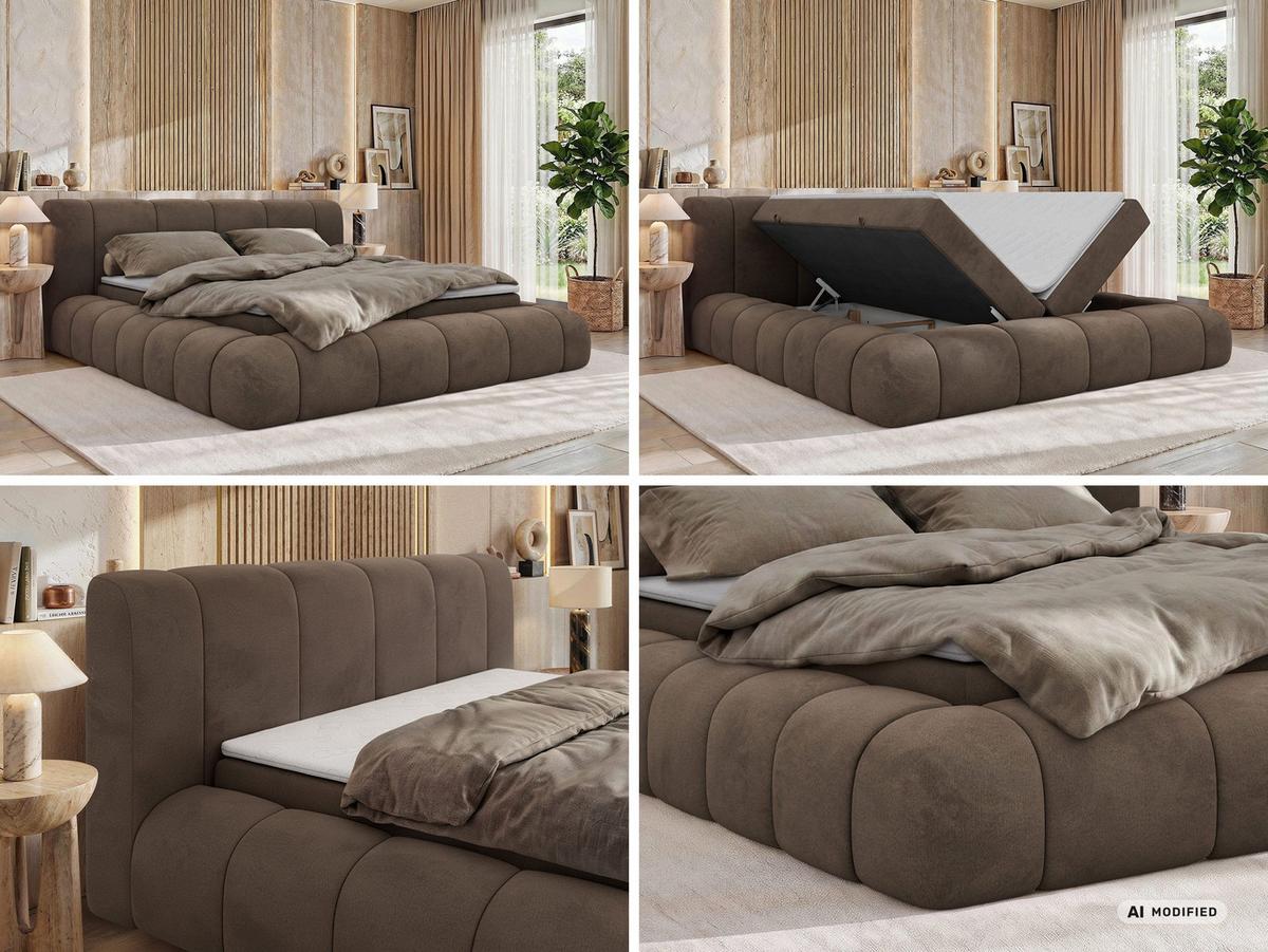 BOXBETT NUBEA 140/200 - Braun Velvet - Topper Visco - H4 - Schwarz/Braun, Kunststoff/Textil (140/200cm) - MKS