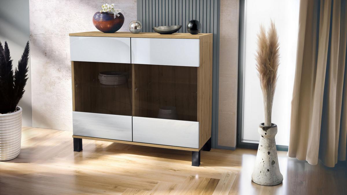 KOMMODE Bari Weiß Hochglanz - Weiß Hochglanz, Holzwerkstoff (92.5/84.5/35cm) - Vladon