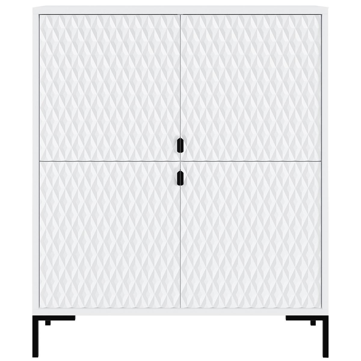 KOMMODE Montreal mit 4 Türen, dekorative 3D-Fronten, Highboard 100 cm, Weiß - Schwarz/Weiß, Holzwerkstoff/Metall (101/113/40cm) - Beautysofa
