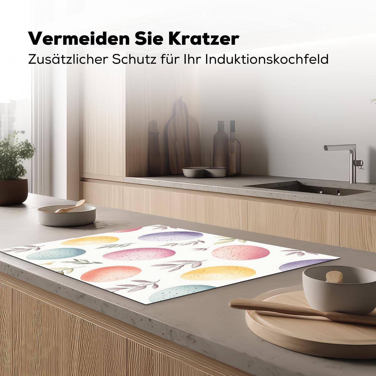 HERDABDECKPLATTE Eier - Bunt - Muster Induktionsmatte 77x59 cm - Weiß, Kunststoff (77/59/0.2cm) - MuchoWow