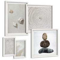 BILDER SET 5er Set - 50x50 cm & 20x30 cm & 40x60 cm Weißer Rahmen - Sandsteine moderne Farbe - Weiß, Kunststoff (40/60cm) - TULUP