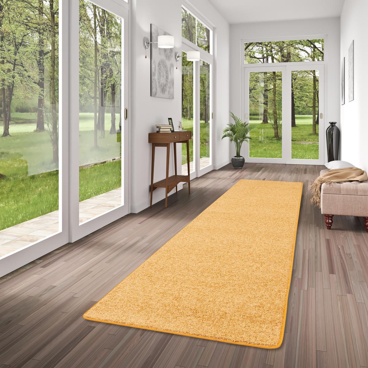 HOCHFLOR VELOURS TEPPICH LÄUFER MONA - Currygelb, Textil (80/200cm) - Snapstyle