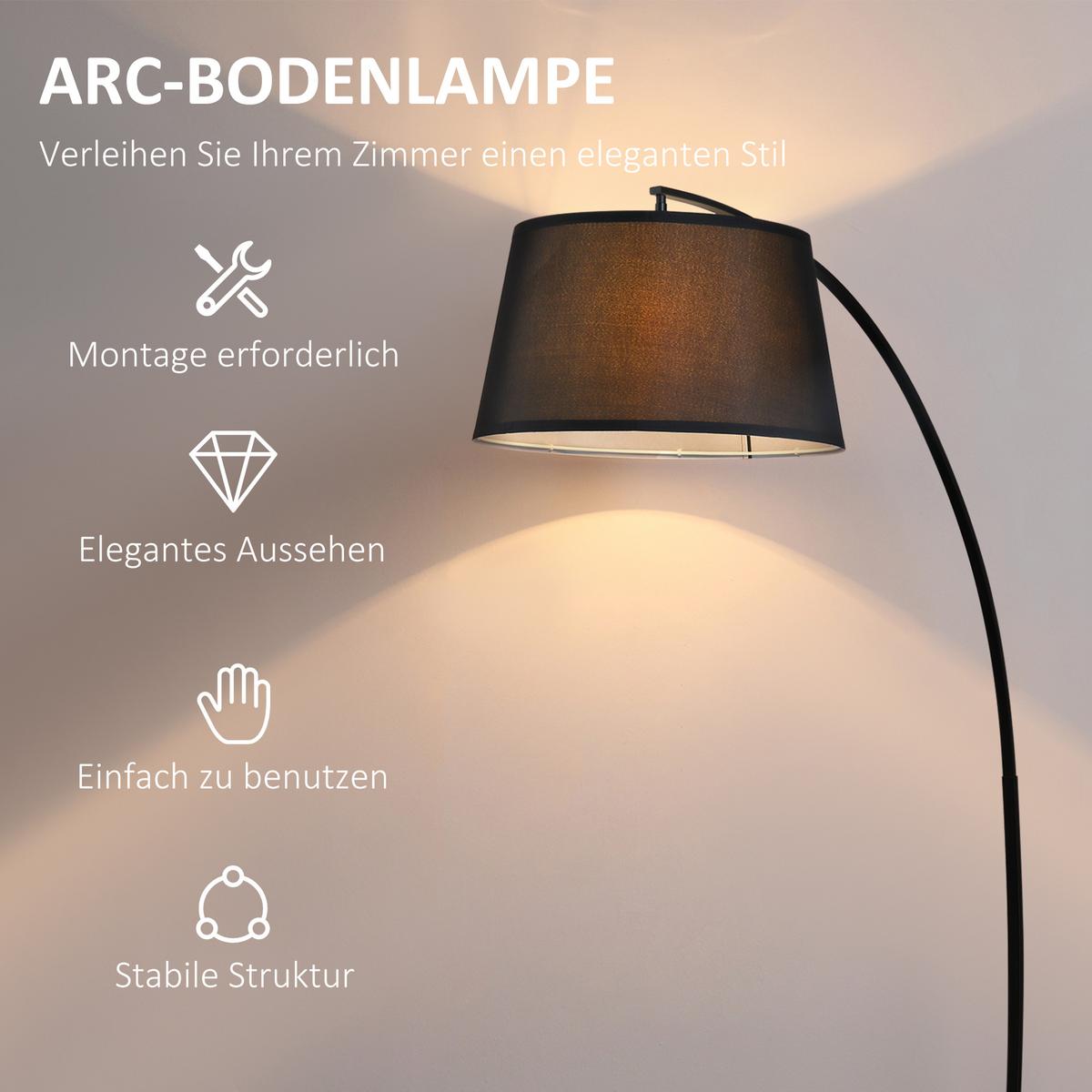 STEHLAMPE Wohnzimmer Stehleuchte mit Lampenschirm aus Stoff, Fußschalter - Schwarz, Metall (105/47/190cm) - HOMCOM