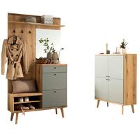 GARDEROBEN-SET 2-teilig Evoke Eiche, Salbei, Garderobenkombination skandinavisch 227 x 200 cm - Salbeigrün/Eichefarben, Glas/Holz (237/200/40cm) - Furn.Design