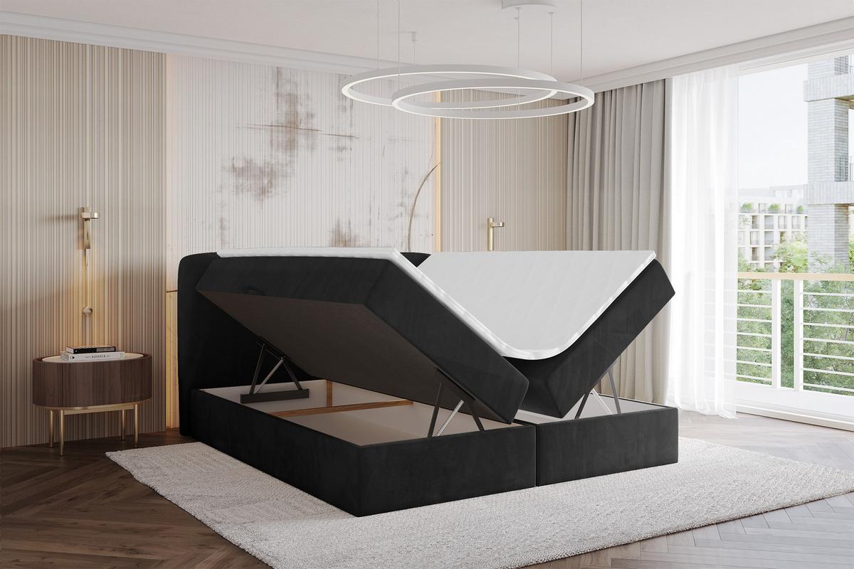 BOXBETT mit Matratze H4 - NINA - 180x200 cm - Schwarz - Schwarz Hochglanz, Holzwerkstoff (180/200cm) - ALTDECOR