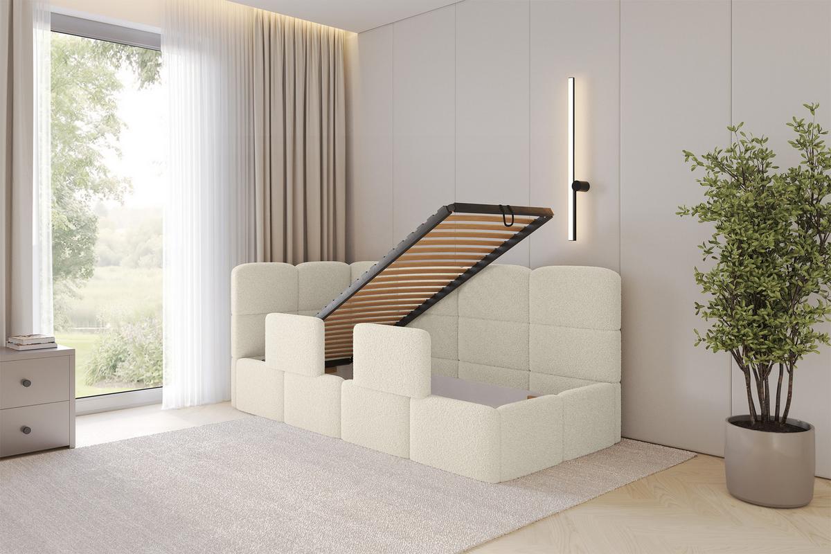 EINZELLBETT Jugendbett mit Bettkasten und Matratze H3/H4, Rechts - KIVY 80x200 Beige - Perlmutt, Holzwerkstoff/Textil (80/200cm) - ALTDECOR