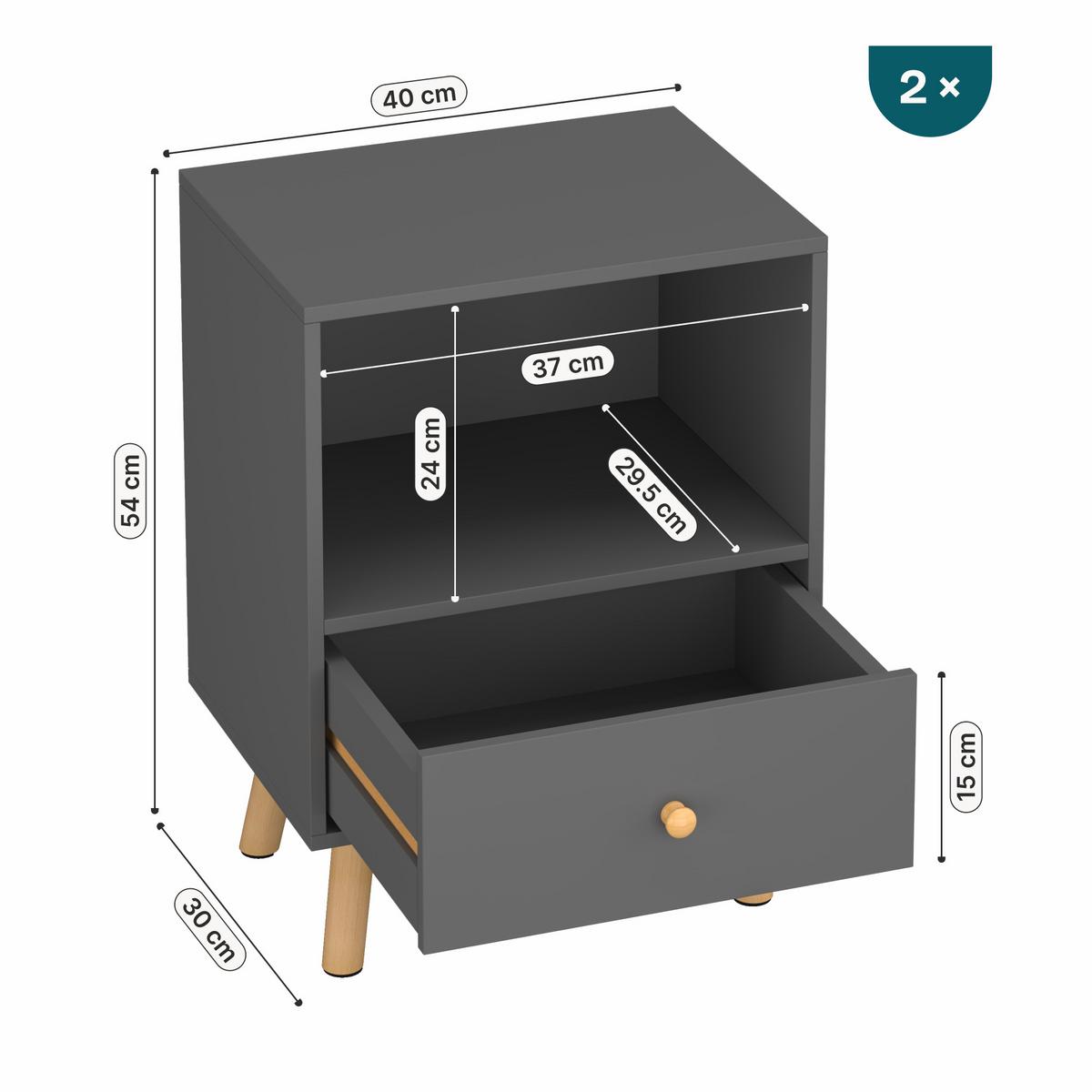 BEISTELLTISCH-SET 2 TLG. Sundsvall - Dunkelgrau, Holz/Holzwerkstoff (30/40/54cm) - [en.casa]