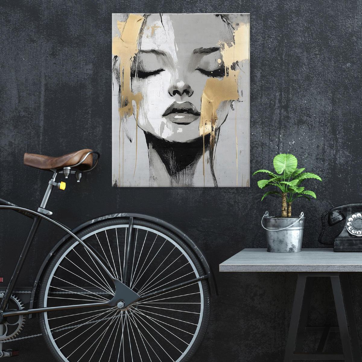 LEINWANDBILDER Abstrakt Frau Modern Bilder Groß 100x70 - Goldfarben, Holzwerkstoff (70/100cm) - Wallarena