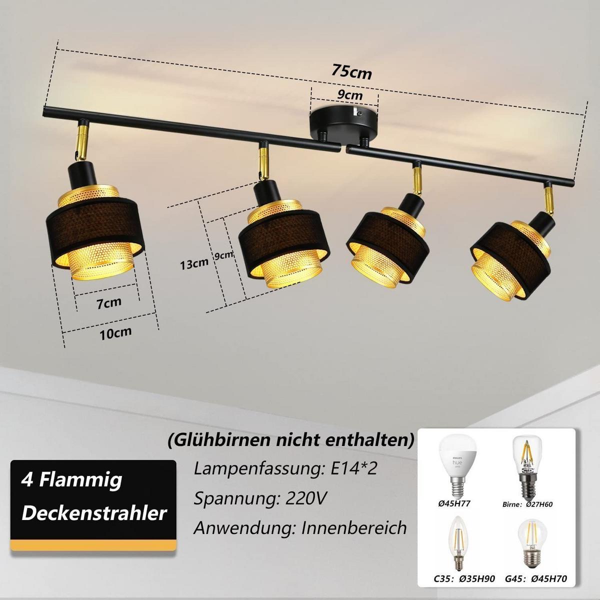 DECKENSTRAHLER Lisbeth 4-flammig 75/10/13 cm - Schwarz, Metall (75/10/13cm) - Nettlife