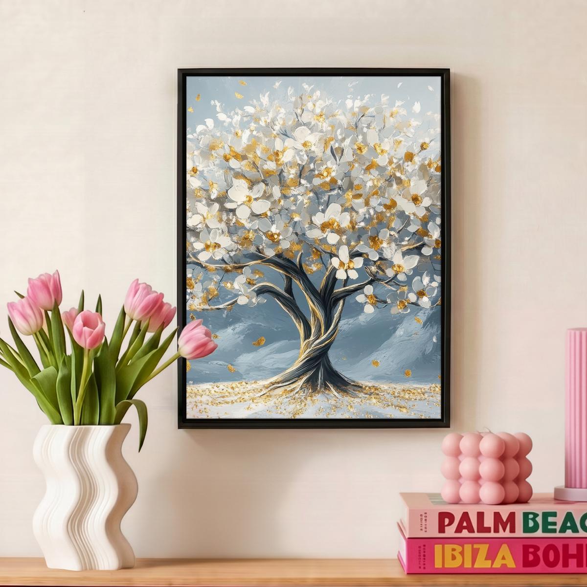 LEINWAND Bilder mit Rahmen - Baum - Winter - Baum des Lebens - Modern - Gold - 30x40 - Goldfarben, Textil (30/40cm) - MuchoWow