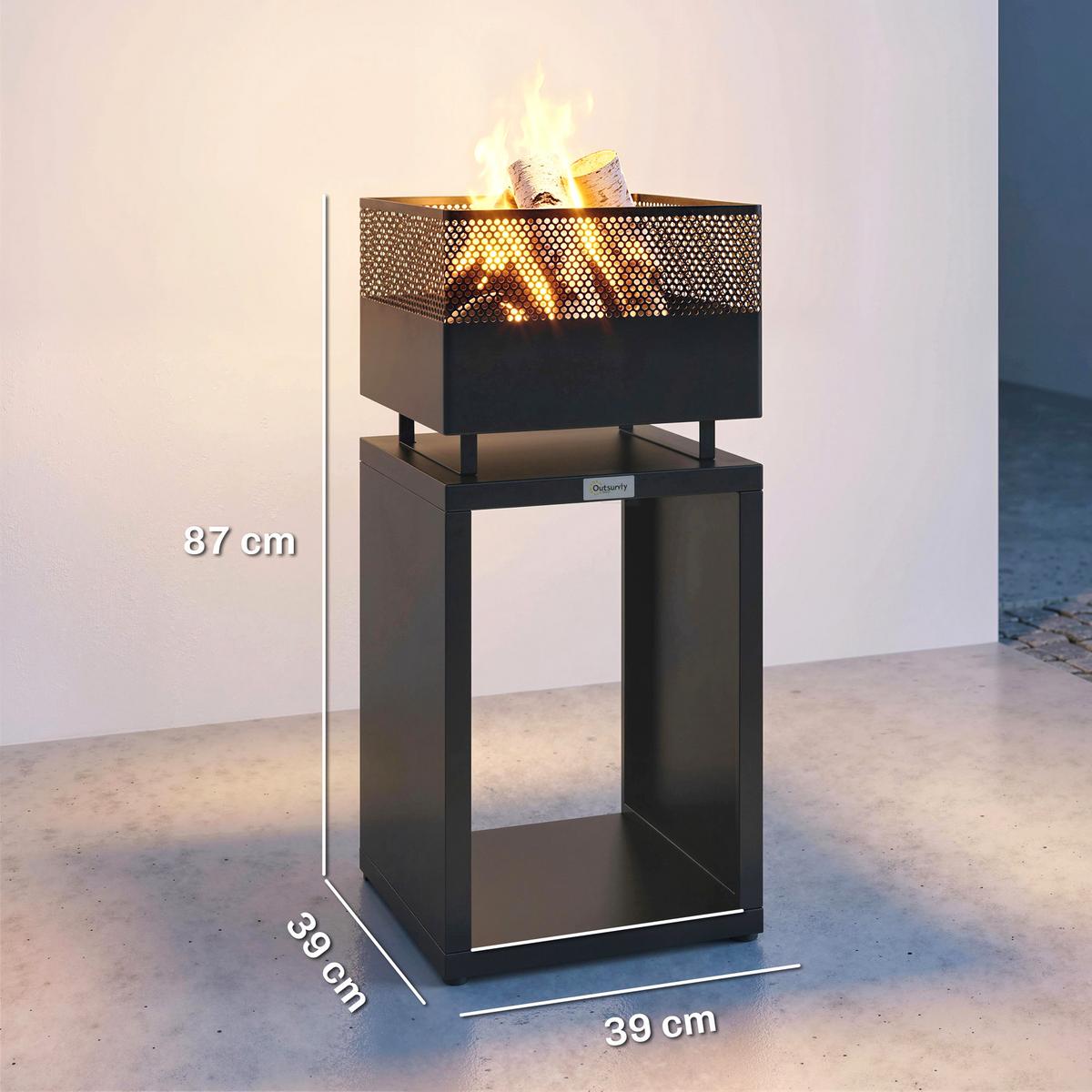 FEUERSCHALE Metall Schwarz - Schwarz, Metall (39/87/39cm) - Outsunny