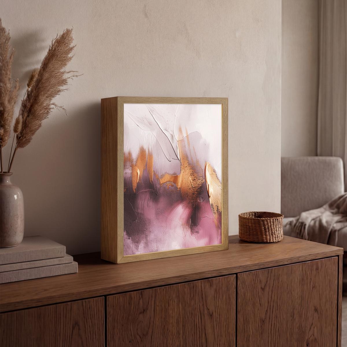 WANDLEUCHTE MIT AKKU Lila - Abstrakt - Farbe - Gold 30x40 cm - Mauve, Holzwerkstoff (30/40/8cm) - OnlyWow
