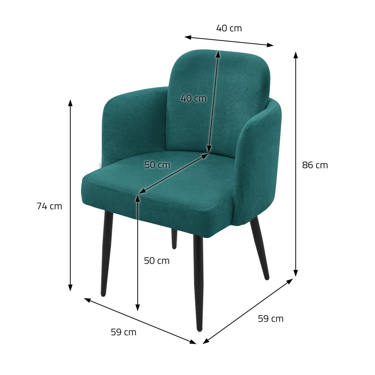 ESSZIMMERSTUHL Petrol mit Stoffbezug - Petrol/Schwarz, Textil/Metall (59/86/59cm) - ML-DESIGN
