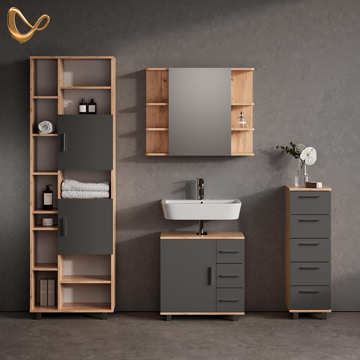 BADMÖBEL-SET Eisak Eiche 4 Teile - Eichefarben, Holzwerkstoff (60/60/33cm) - Livinity®