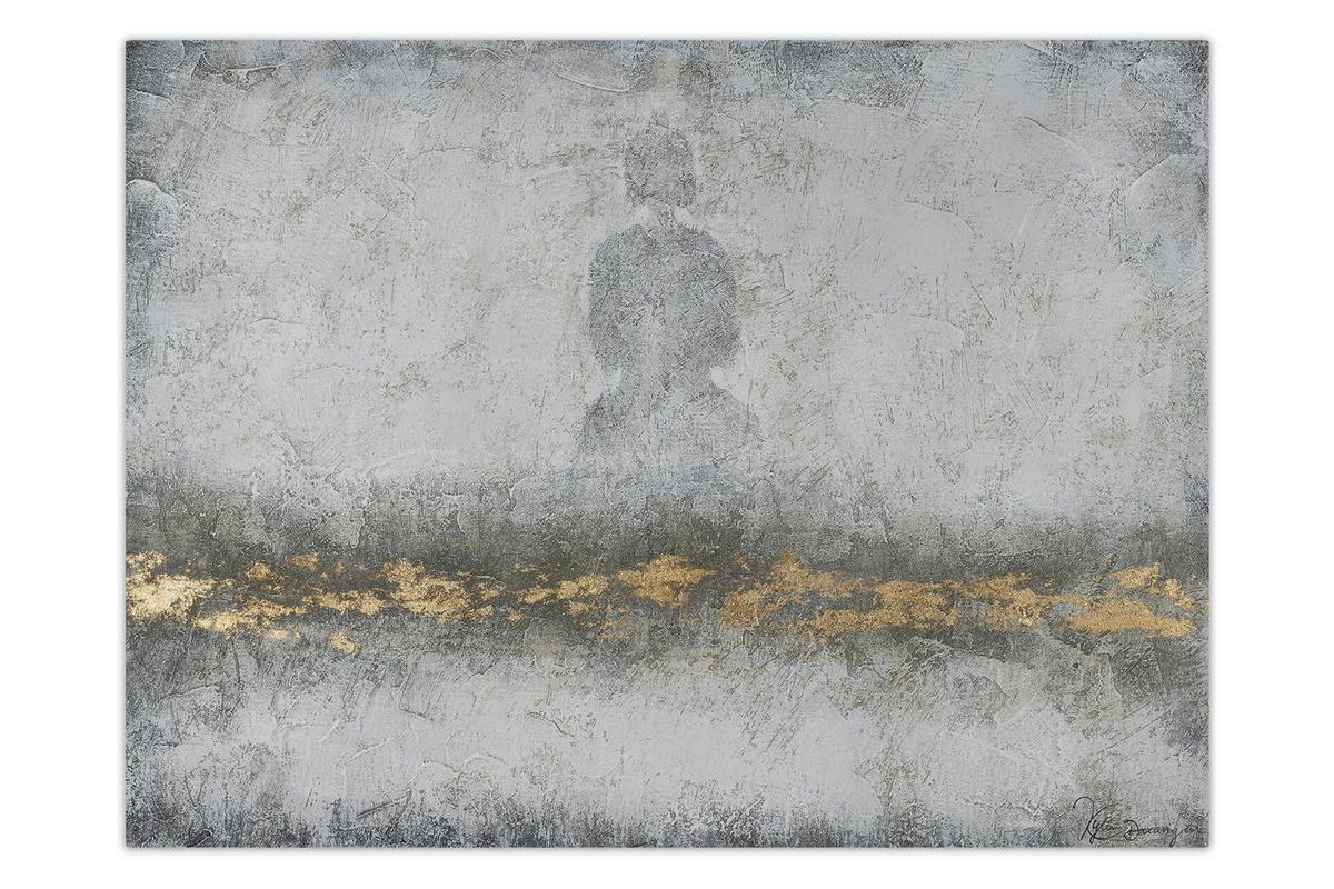 ACRYLBILD HANDGEMALT 100/75 cm - Goldfarben/Grau, Holz/Textil (100/75cm) - KUNSTLOFT