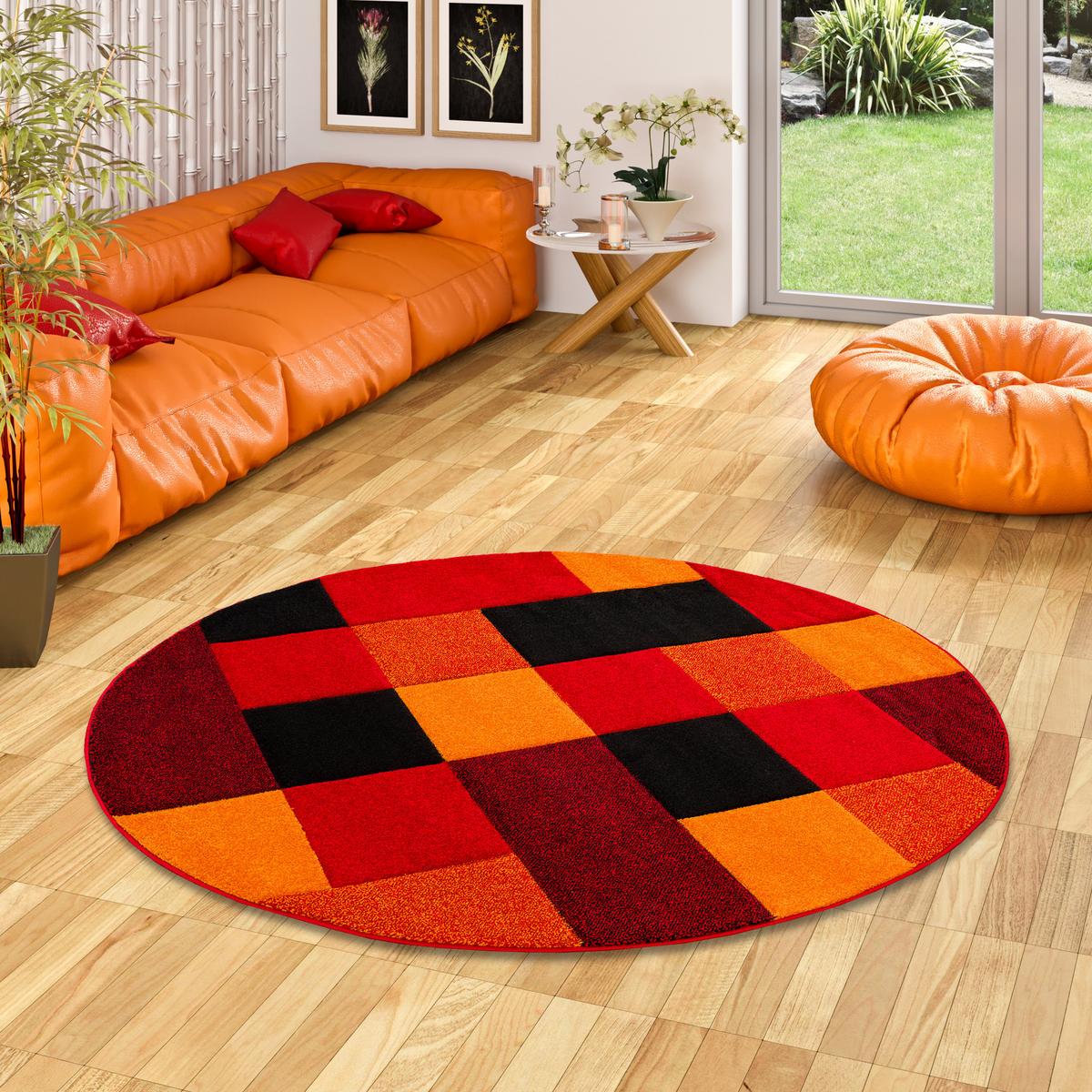 DESIGNER TEPPICH BRILLIANT KARO RUND - Rot/Orange, Textil (120/120cm) - Pergamon