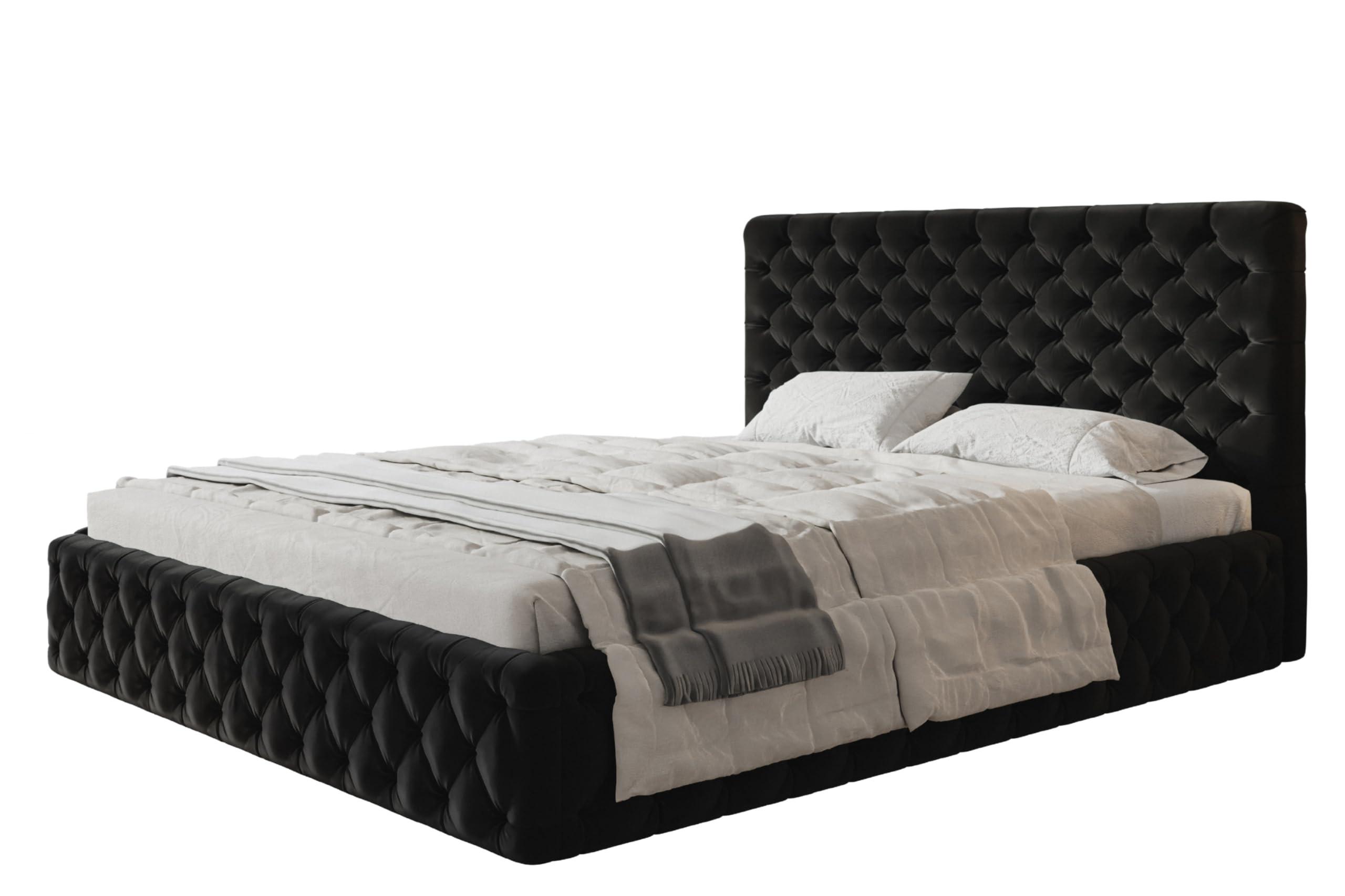 BETT 180x200 - Polsterbett mit Bettkasten und Metallrahmen - Elegant Betten - Weicher Jasminstoff - Kollektion Miami, Schwarz - Schwarz, Holz/Textil (180/200cm) - Alpi-Möbel