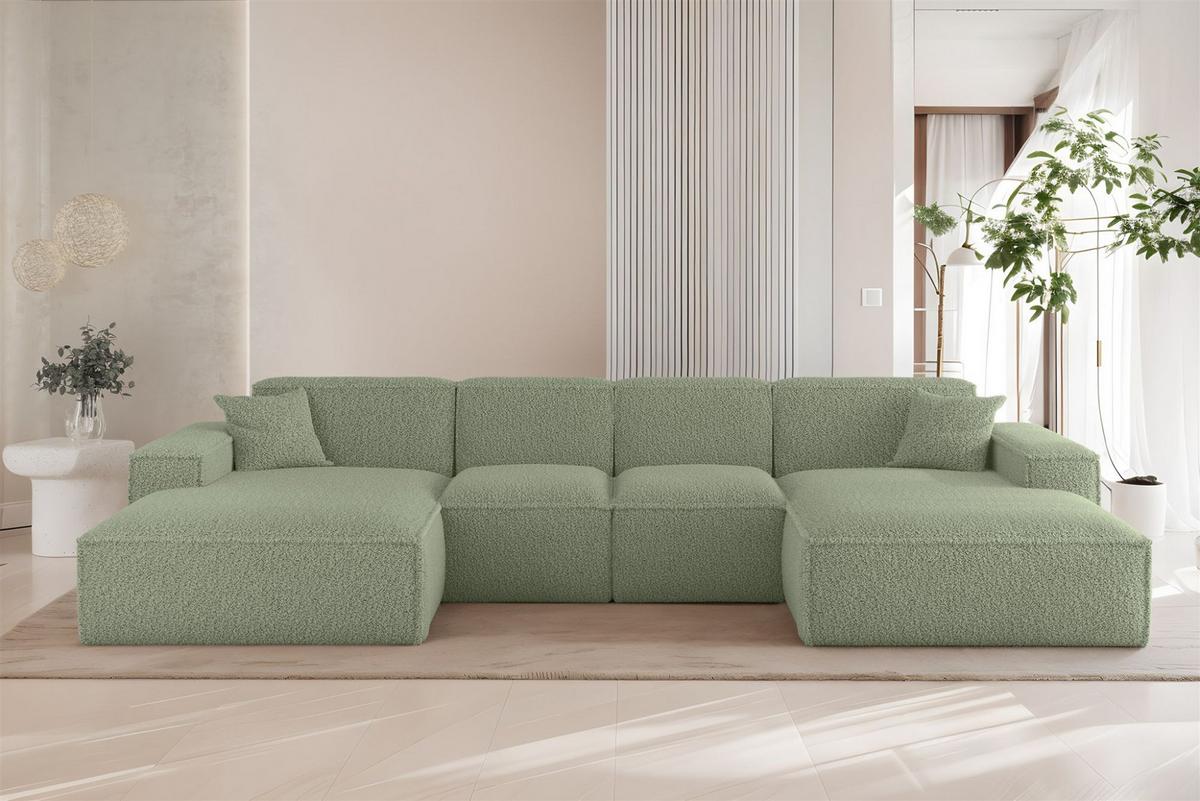 WOHNLANDSCHAFT Celes Premium Xs Sven - Grün, Holzwerkstoff/Textil (342/73/165cm) - Fun Möbel