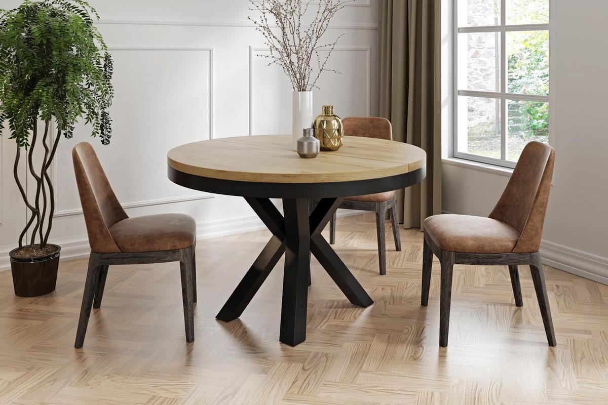 ESSTISCH Clara runder ausziehbarer, Craft Eiche 100-180/100/76 cm - Eiche Wotan/Schwarz, Holzwerkstoff/Metall (200/100/76cm) - WFL GROUP