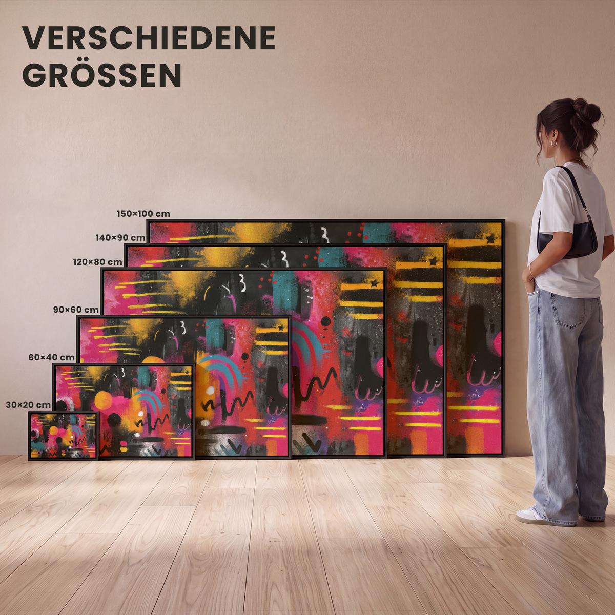 LEINWAND Bilder mit Rahmen - Farbflächen - Formen - Bunt - Abstrakt - 150x100 - Pink, Textil (150/100cm) - MuchoWow