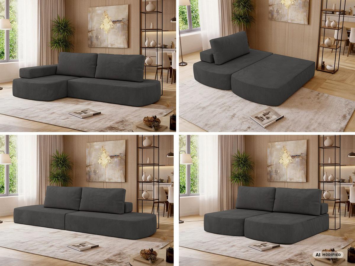 ECKSOFA LIRENA L Cord Anthrazit - Links - Anthrazit, Textil (160/260cm) - MKS