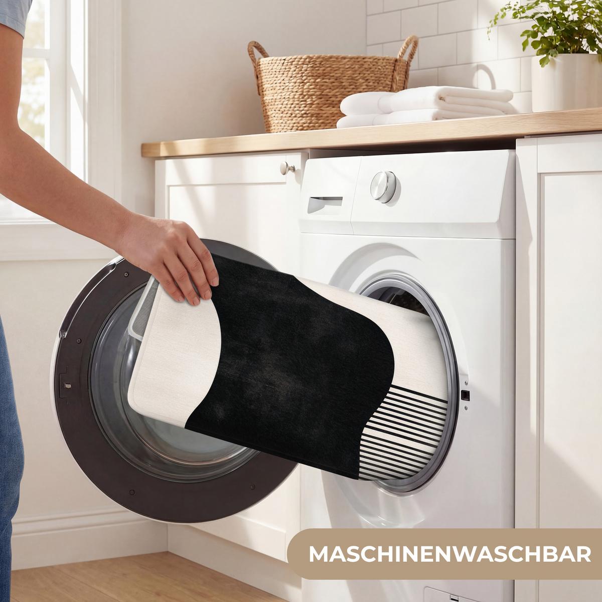 BADEMATTE Abstrakt - Japandi - Beige - Modern 60x40 cm - Beige/Schwarz, Textil (60/40cm) - OnlyWow
