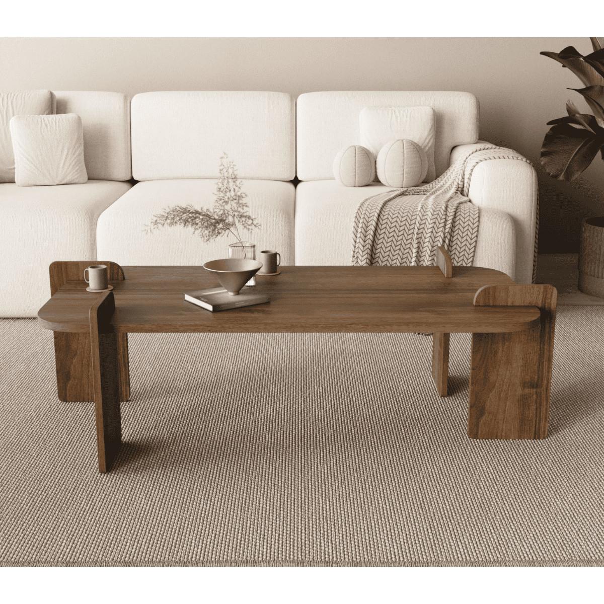 COUCHTISCH mit rechteckiger Tischplatte und abgerundeten Kanten 120/60/35 cm - Naturfarben, Holzwerkstoff (8/60/35cm) - Calicosy