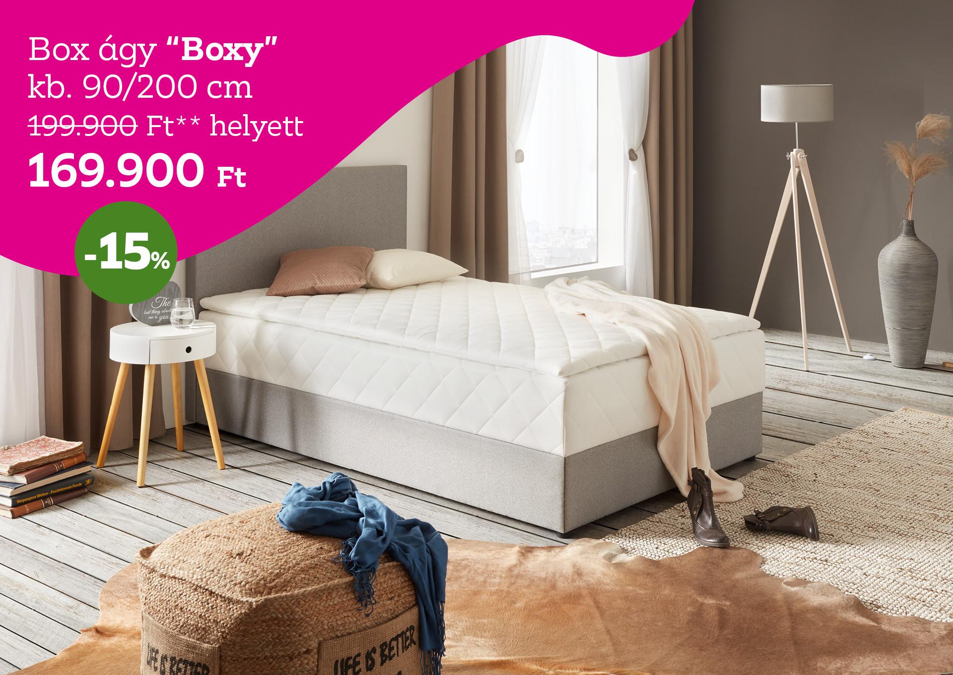 Boxspring ágy BOXY 199900 Forint helyett 169900 Forint, kedvezmény mértéke 15%