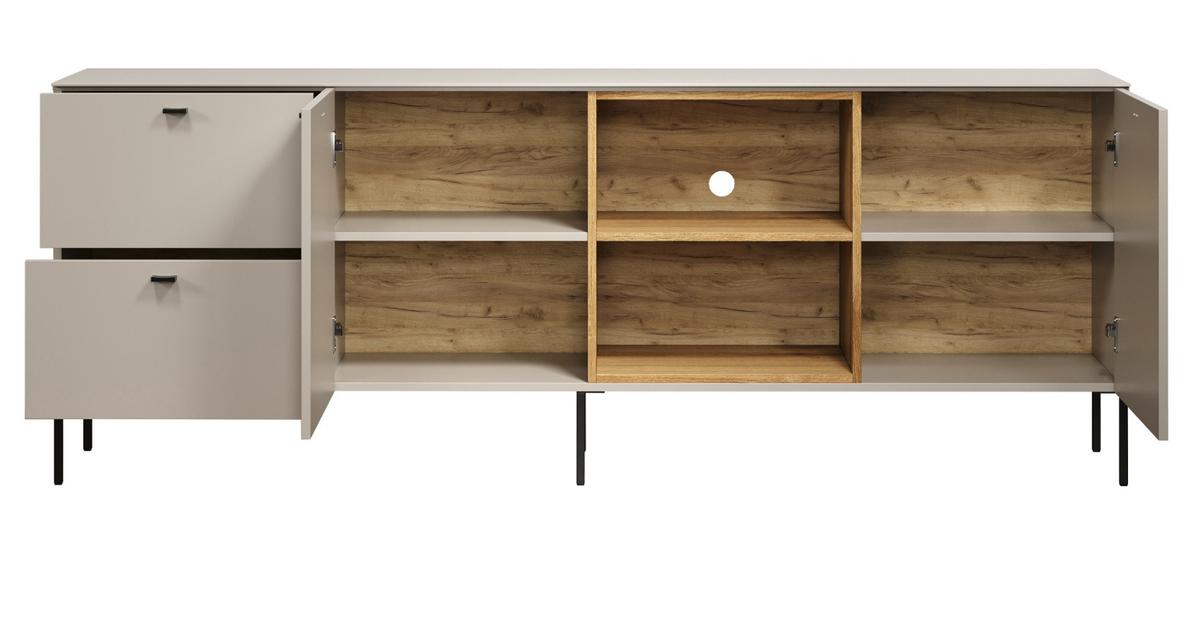 SIDEBOARD Kaschmir, Eiche 200 cm, Kommode mit Soft-Close - Kaschmir/Schwarz, Holzwerkstoff/Metall (200/75/40cm) - Top.Furn