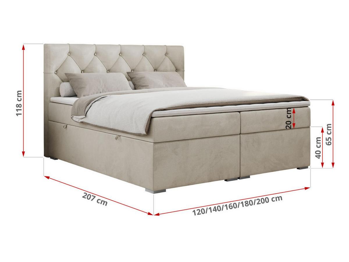 BOXBETT ALDA 140/200 Beige Velvet - H3 - Beige, Holz/Textil (140/200cm) - MKS