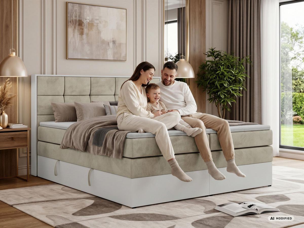 BOXSPRINGBETT ALVIT KING 180/200 - Greige Stukture - Topper Visco - H3 - Greige/Schwarz, Kunststoff/Textil (180/200cm) - MKS