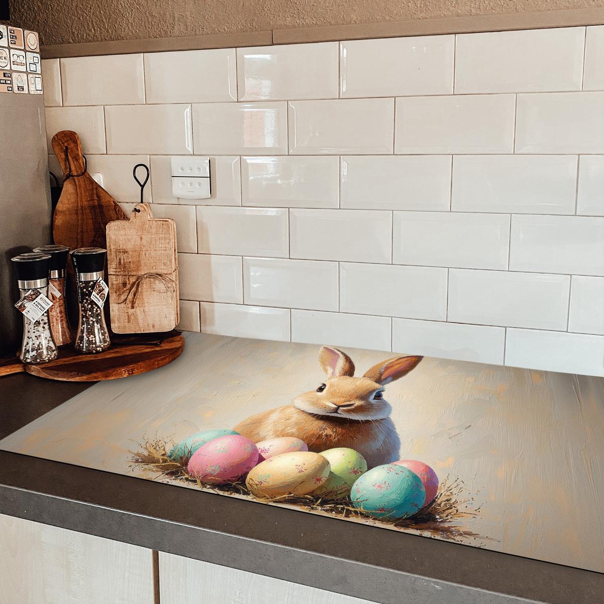HERDABDECKPLATTE Osterhase - Pastell - Eier Induktionsschutz 91.6x52.7 cm - Beige, Kunststoff (91.6/52.7/0.2cm) - MuchoWow