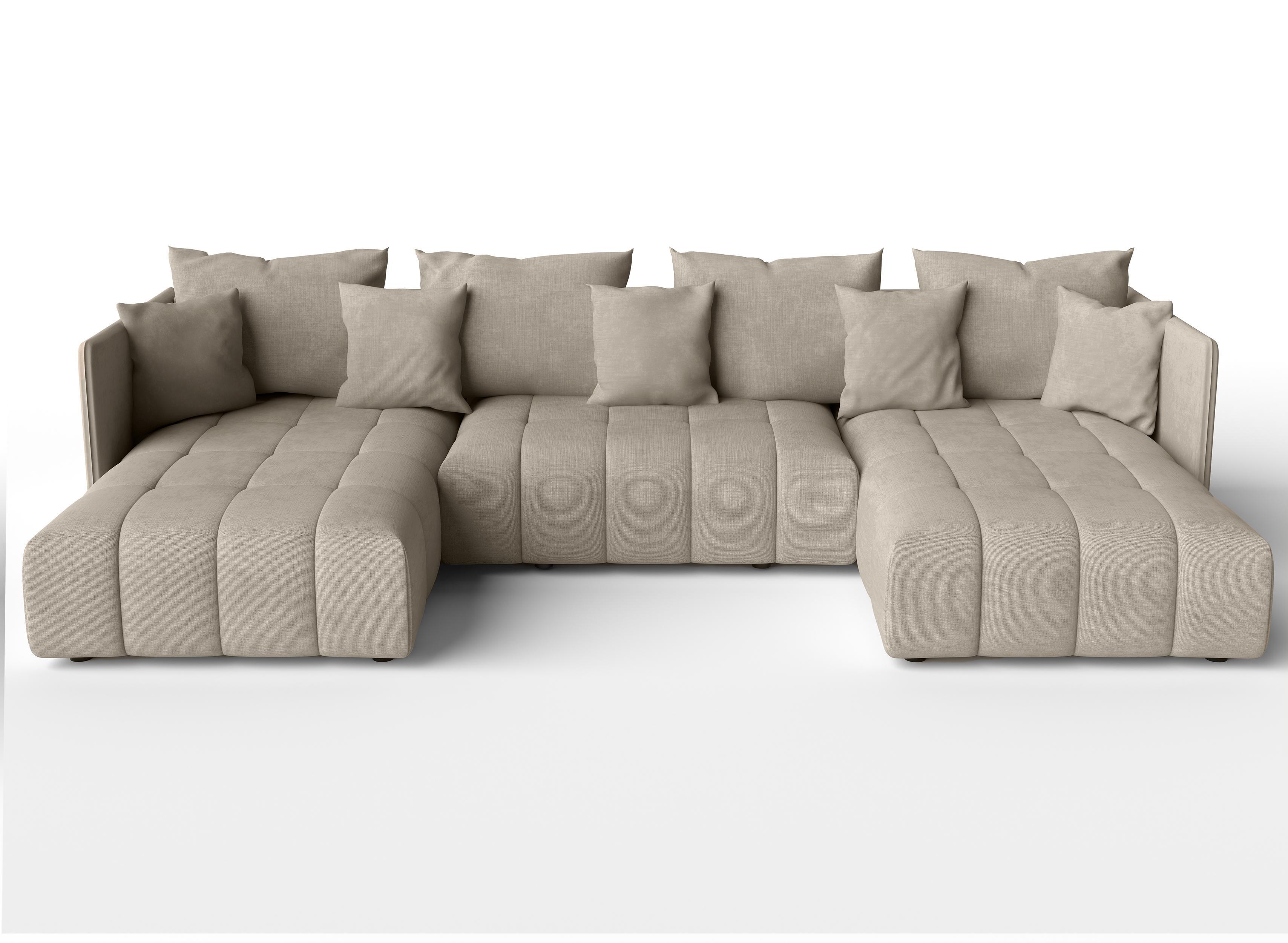 WOHNLANDSCHAFT Veliro U Hellbraun 353/180/83 cm mit Schlaffunktion und Bettkasten - Hellbraun/Schwarz, Kunststoff/Textil (353/83/180cm) - AX Living