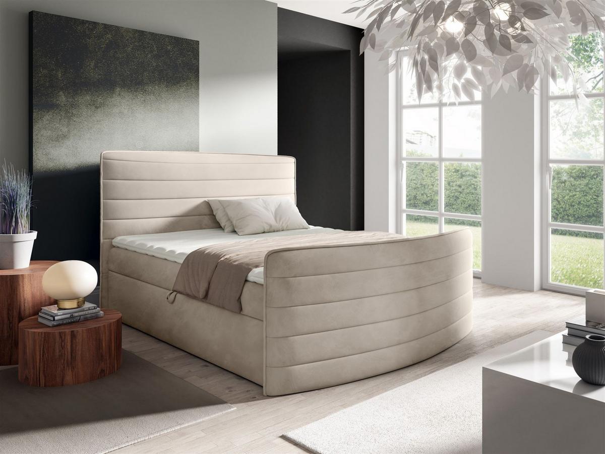 BOXBETT Ambra In Elisa Velvet - Beige, Holzwerkstoff/Textil (180/200cm) - Fun Möbel