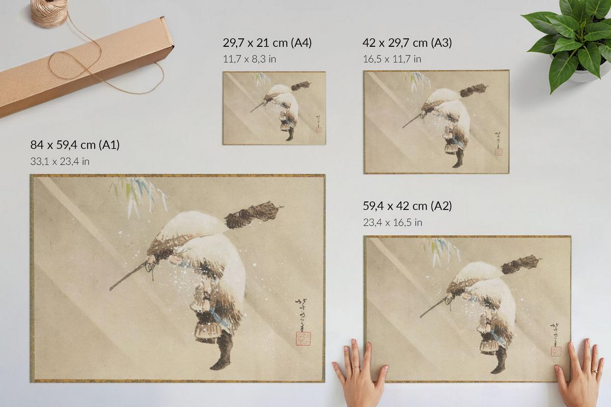 POSTER - 29x21 cm (A4) - Hokusai - Fischer im Schnee - Beige, Textil (29.7/21/0.1cm) - TULUP