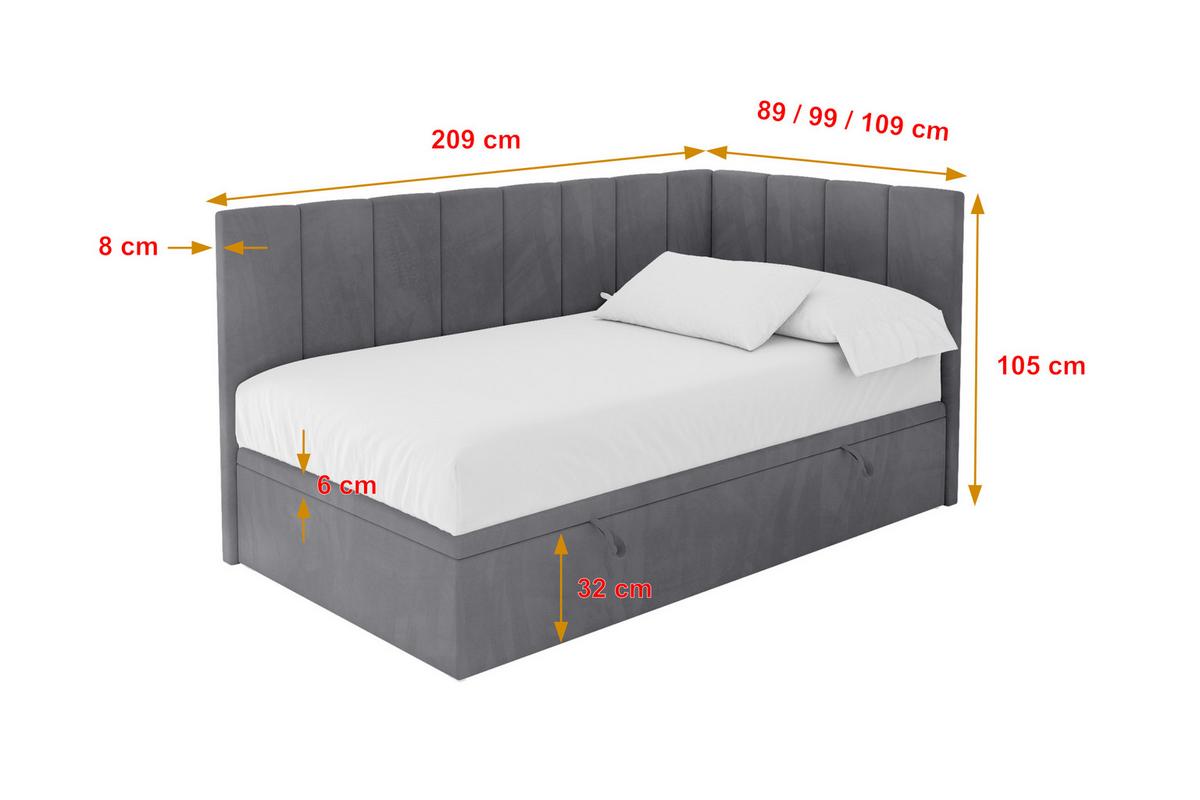 EINZELBETT Jugendbett mit Bettkasten Links, mit Matratze - LOVY 100x200 Dunkelgrau - Dunkelgrau, Holzwerkstoff/Textil (100/200cm) - ALTDECOR