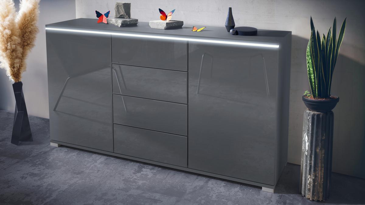 SIDEBOARD Faro Grau Hochglanz - Anthrazit, Holzwerkstoff (138.5/75.5/35cm) - Vladon
