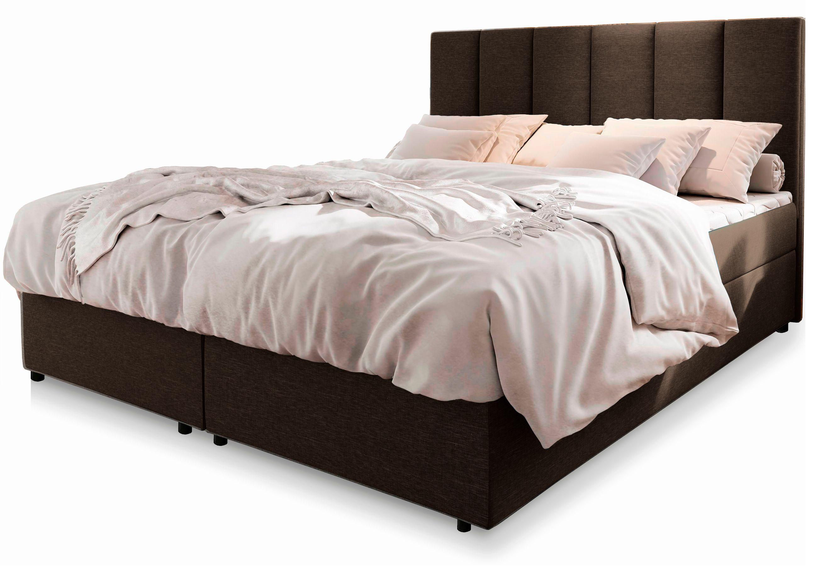 BOXBETT MERIL 140x200 cm mit Matratze und Topper - Braun - Braun, Holz (140/200cm) - MASSENO