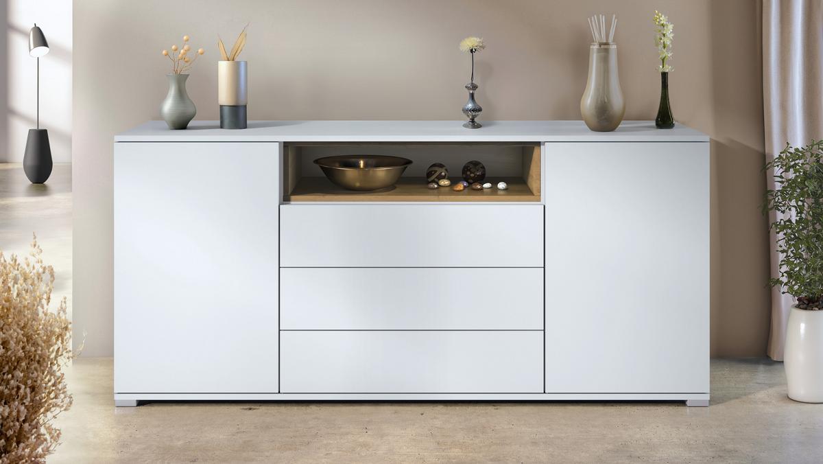 SIDEBOARD Skadu Eiche Evoke - Weiß/Eiche San Remo, Holzwerkstoff (166.5/75.5/35cm) - Vladon