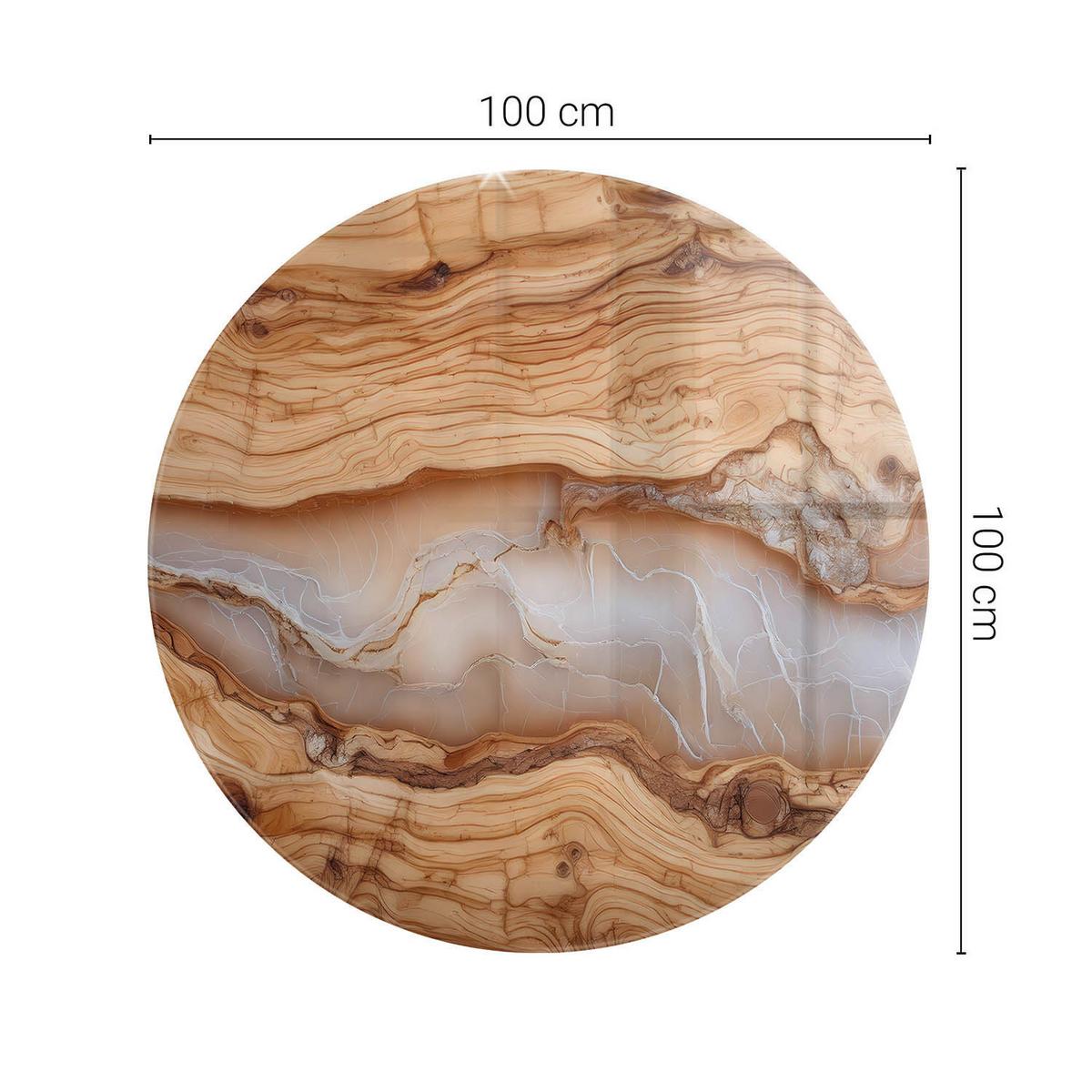 TISCHPLATTE fi100 cm Naturholz mit Harz - Hellbraun, Glas (0.4/100/100cm) - TULUP