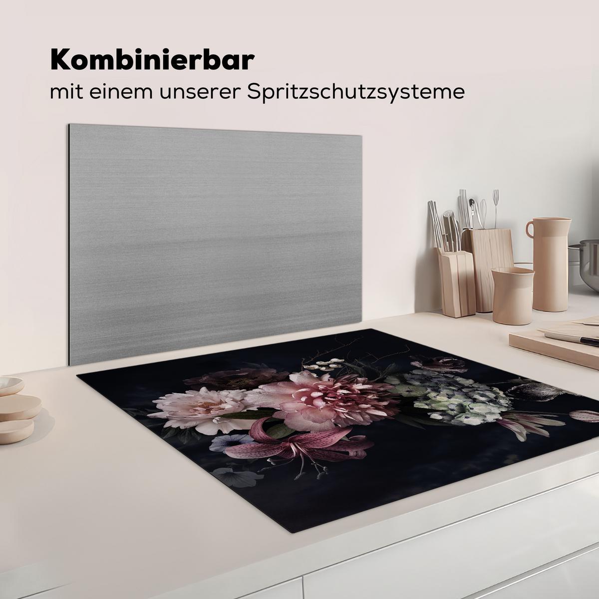 HERDABDECKPLATTE Blumen - Vintage - Pastell - Rosa - Weiß Induktionsmatte 78x78 cm - Altrosa, Kunststoff (78/78/0.2cm) - MuchoWow