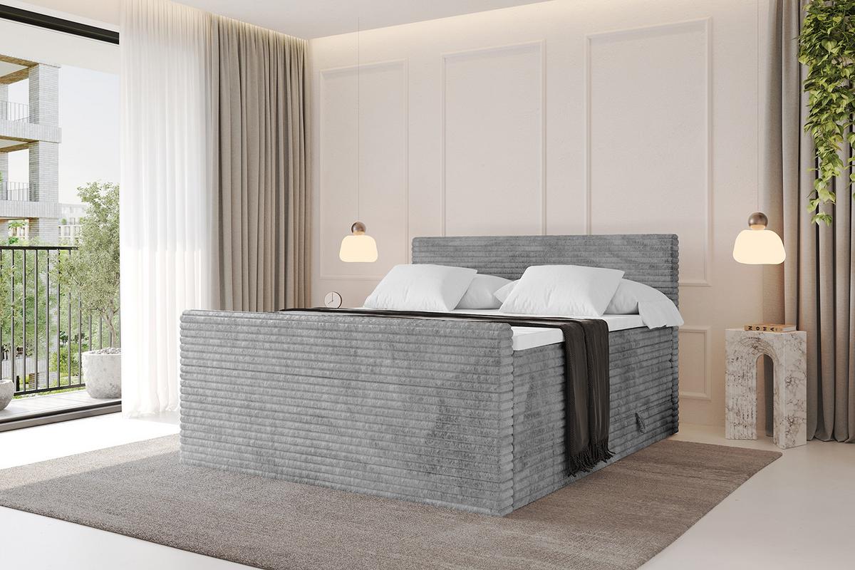 BOXSPRINGBETT mit Matratze H3|H4 und Lattenrost - TOLO-Z KING-v1 140x200 Cord - Hellgrau - Hellgrau, Holzwerkstoff (140/200cm)