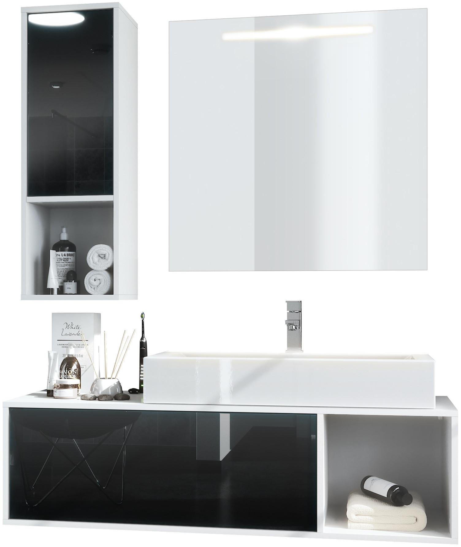 BADMÖBELSET La Costa Fronten in Schwarz Hochglanz - Schwarz Hochglanz, Holzwerkstoff (126.5/190/46cm) - Vladon