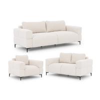 SITZGARNITUR 3+2+1 Cardea in Bubble-Optik aus weichem Creme Strukturstoff mit hohem Sitzkomfort - Creme/Schwarz, Holz/Textil (217/80/97cm) - S-Style Möbel