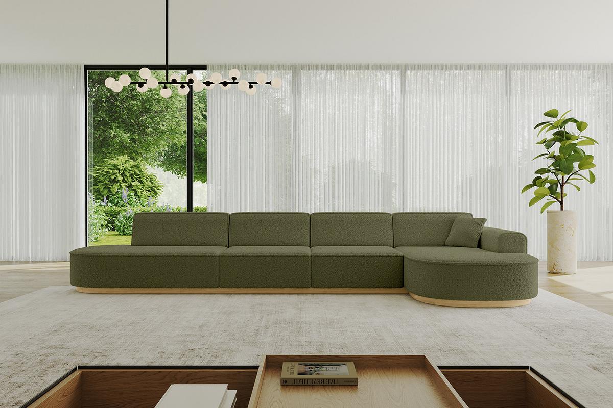 ECKSOFA Ottomane Rechts MARI-L3-v2 - 413x171x83 cm Grün Bouclé - Grün, Holzwerkstoff/Textil (171/413cm) - ALTDECOR